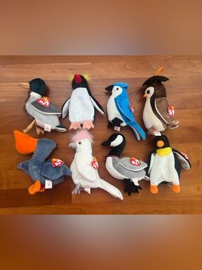 Ty Beanie Baby Birds Theme Lot of 8-Plush Waddle Rocket Jake Kuku